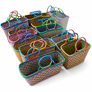 Cesta de Almacenamiento de Tiras de Nylon Tejida a Mano con Asas Dobles, Cesta Utilitaria Colorida para Compras y Organización - Product Image 6