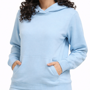Ensemble de survêtement deux pièces à capuche pour femme, couleur unie, manches longues, poche avant, pantalon assorti, taille élastique, hiver - Product Image 5