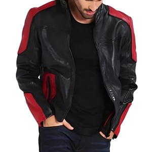 เสื้อแจ็คเก็ตนักขี่มอเตอร์ไซค์แฟชั่นใหม่สีแดงและสีดำสำหรับผู้ชาย - Product Image 3