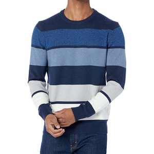 Pull en tricot à col rond rayé pour homme, coupe classique, décontracté, automne, bleu, gris, blanc, manches longues, différentes couleurs - Product Image 1
