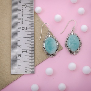 Pendientes Colgantes Vintage de Amazonita Natural Ovalada con Filigrana de Plata Esterlina, Proveedor Mayorista de Joyería - Product Image 2