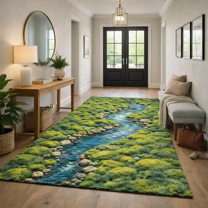 Alfombra 3D con diseño de paisaje fluvial, hecha a mano, con diseño de arroyo y piedras, para decoración moderna del hogar, dormitorio o sala de estar. - Product Image 1