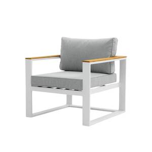 Sillón de Jardín Moderno Hira de Aluminio, Asiento de Exterior con Cojín y Reposabrazos de Madera, Muebles de Patio Blancos - Product Image 3