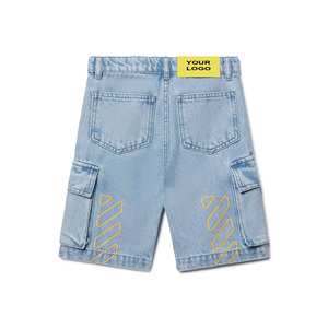 <b>Men's</b> Denim Bermuda <b>Shorts</b> With Embroidered Floral Fish Shell <b>Patches</b> Mid Waist Button Fly Casual Summer Wear - Product Image 3