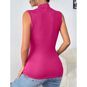 Body de Mujer sin Mangas con Cuello Simulado, Ajuste Ceñido, Elástico, Estilo Casual Básico, Color Sólido, 100% Poliéster, Invierno - Product Image 4