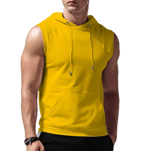 Mens <b>Sleeveless</b> Gym <b>Hoodie</b> Polyester/Cotton Jersey Quick Dry Fitness Training Pullover Lightweight Muscle Sports Top Breathable - Product Image 5