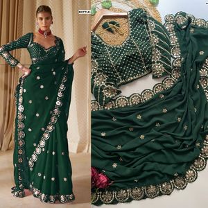 Premium Indian Saree Set Georgette With Sequence Embroidery Work Outfit Wedding Party wear Elegant Festive Wear Outfit For Women - Product Image 6
