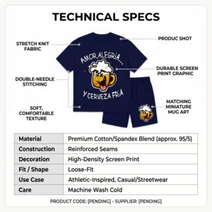 Custom Men's Plus Size Casual T-<b>Shirt</b> Set With Cartoon <b>Beer</b> Print O-Neck Short Sleeve Knitted Cotton Loose Fit - Product Image 4