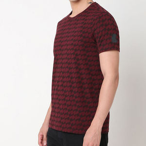 T-shirt à manches courtes pour homme, col rond, à carreaux rouges, coupe classique, décontracté, en coton tissé, motif imprimé - Product Image 3