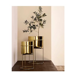 Support de pot de fleurs haut en métal doré, style nordique, pour décoration intérieure et jardin, nouvelle collection, vente chaude usine - Product Image 1