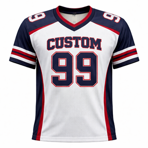 เสื้ออเมริกันฟุตบอลแบบสั้นด้านหน้า สั่งทำได้ตามทีม/ลีก แห้งเร็ว ระบายอากาศได้ดี ผ้าตาข่ายโพลีเอสเตอร์ 100% พิมพ์ลายชื่อผู้เล่น - Product Image 1