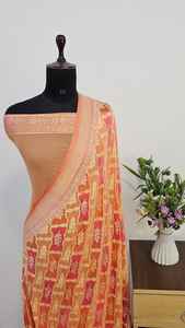 Sari Banarasi traditionnel en chiffon georgette de soie, teint à la brosse, avec broderie Waterzari, fait main, de luxe, indien - Product Image 2