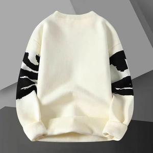 Pull en tricot à col rond pour homme avec imprimé lettres blanches, coupe classique, style vintage, vêtement décontracté d'automne, sweat-shirt pour homme - Product Image 2