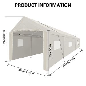 Abri de voiture portable robuste blanc 10 x 30 avec fenêtre pour rangement extérieur - Product Image 3