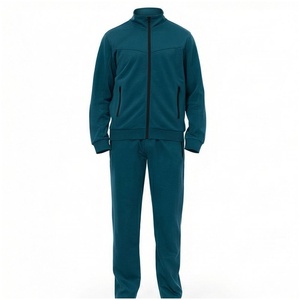 Ensemble de survêtement pour homme, couleur turquoise, manches longues, col montant, fermeture éclair sur le devant, couleur unie, respirant, coupe décontractée, vêtements d'automne - Product Image 1
