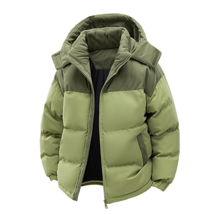 Men's Hooded Down Parka <b>Jacket</b> Solid Color Polyester Zipper Closure Casual Outerwear Regular Fit Straight Body Winter Coat - Product Image 4
