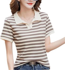 Polo décontracté pour femme en tissu piqué rayé épais, coupe classique, couleur unie, design épuré - Product Image 3