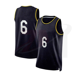 Camiseta de baloncesto unisex negra con ribete amarillo, número 6, sin mangas, transpirable, atlética, para adultos - Product Image 1
