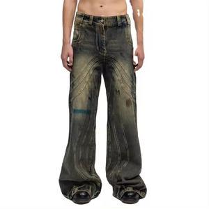 Pantalon en jean vintage déchiré taille haute coupe droite respirant et écologique pour homme, idéal pour le printemps – Vente en gros sur mesure - Product Image 1