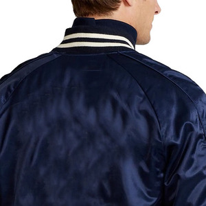 Men's Navy Varsity Jacket <b>Turn</b>-down Collar Regular Fit Solid Color Button Closure Autumn Wear - Product Image 3