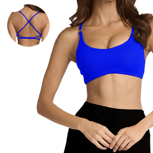 Soutien-gorge de sport à bretelles pour femme, maintien moyen, respirant, pour yoga, noir uni, style simple - Product Image 5