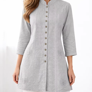 Camisa de Viscosa Bordada para Mujer, Ropa de Playa Informal de Manga Larga, Fabricante - Product Image 1