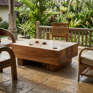 Mesa de Centro de Madera Suar Natural Ecológica y Moderna, Diseño de Bloque, Calidad Premium, Hecha a Mano, Madera Sólida Duradera, para Vestíbulo de Hotel - Product Image 5