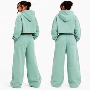 Vocksin Exports Sudadera Corta con Adornos de Diamantes de Imitación Verde Menta para Mujer, Pantalones Deportivos de Pierna Ancha, Corte Regular Premium, 100% Algodón, Secado Rápido - Product Image 6