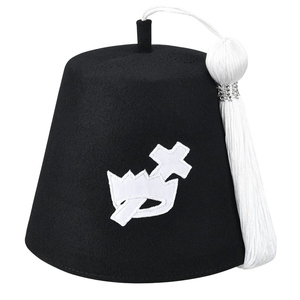 Sombrero Fez de Fieltro Negro con Borla Blanca y Emblema Bordado, Gorra Tradicional Estilo Otomano para Disfraces y Escenario - Product Image 2