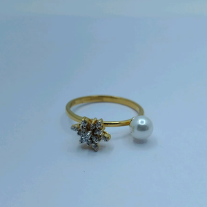 Elegant Gold <b>Pearl</b> <b>Ring</b> with Diamond Floral Design Stylish Finger <b>Ring</b> for Women Luxury Jewellery for Daily Wear - Product Image 1