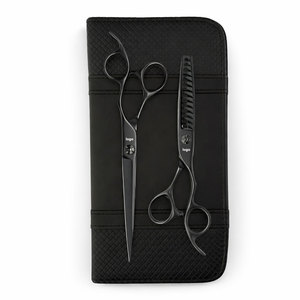 Ensemble de ciseaux de barbier et de texturisateurs noir mat, en acier inoxydable, pour salon professionnel, ciseaux de coupe de cheveux, fourniture OEM - Product Image 1