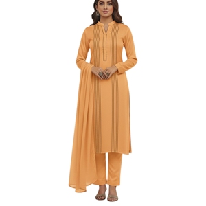 Salwar Kameez en coton orange pour femmes avec coutures verticales, longueur au sol, tenue décontractée traditionnelle pour l'Inde et le Pakistan - Product Image 1