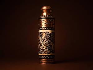 Designer <b>Copper</b> Bottle with Modern Engraved Pattern - Product Image 2