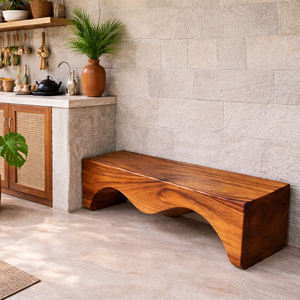 Banc de salle à manger ondulé en bois de Suar rustique, fait main, de haute qualité, durable, écologique, pour ferme, cour, chambre, entrée, hôtels, jardins - Product Image 4
