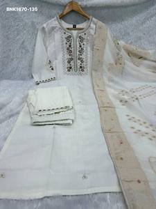 Premium Collection Viscose Mango Silk with Multi-Embroidery <b>Sequin</b> & Hand work Kurti-<b>Pant</b> & Muslin Silk Dupatta Indian Exporter - Product Image 2