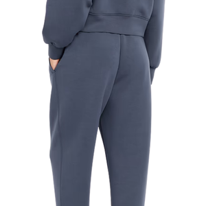Women Dark Blue Fleece Sweatpants Elastic Waist Straight Leg Relaxed Fit Casual Soft Winter <b>Lounge</b> Trousers - Product Image 2