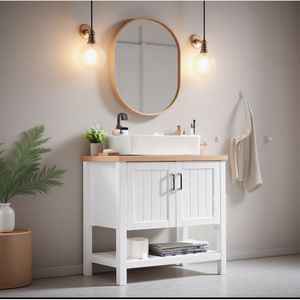 32\" Solid Wood Single Bathroom Vanity Sink <b>Cabinet</b> with Open Doors & Shelf <b>Small</b> Bathroom Vanities Set - Product Image 1