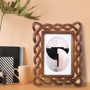 Cadre photo rectangulaire en bois fait main, élégant, sculpté, décoration murale horizontale, 5x7 pouces - Product Image 4