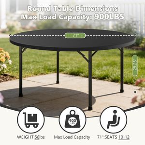 71 Inch White Blow Molded <b>Plastic</b> <b>Foldable</b> Round <b>Table</b> - Product Image 1