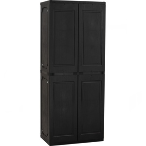 Armario de Plástico Moderno con Marco Negro y Gabinete de Almacenamiento Gris con Dos Puertas, Barra para Colgar Ropa, Organizador para Dormitorio - Product Image 5