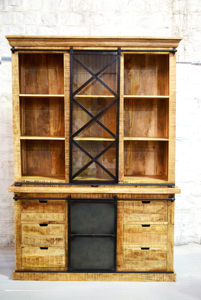 Modern Industrial Design Mango Wood Frame Glass Door Storage Drawers Iron Sliding Door Display Showcase Cabinet for Home Hotel - Product Image 3