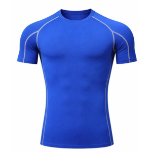 T-shirt de sport pour homme, blanc, manches courtes, séchage rapide, coupe ajustée, col rond, tricoté en polyester, couleur unie, design simple, pour fitness et gym - Product Image 6