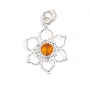 NIKHIL GEMS Élégant Pendentif Fleur en Citrine Naturelle Argent Sterling 925 Délicat Vintage Certifié par un tiers pour fiançailles Novembre - Product Image 6