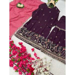 Designer Women's Party Wear <b>Top</b>-Bottom and Dupatta Set - Product Image 3