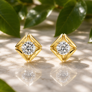 Pendientes de Diamantes Cultivados en Laboratorio Directo de Fábrica, Solitario Redondo, Diamante CVD, Oro de 14K y 18K, Pendientes Geométricos en Forma de Cometa - Product Image 1