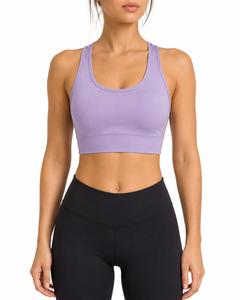 Soutien-gorge de sport rose uni tendance pour femme, à bretelles croisées, sans coutures, écologique, séchage rapide, maintien élevé, pour le yoga, en Spandex - Product Image 1