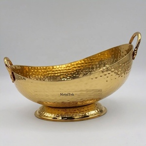 Frutero de Aluminio Martillado Chapado en Oro de Lujo, Plato Decorativo de Metal Hecho a Mano para Servir, Centro de Mesa para Bodas - Product Image 3