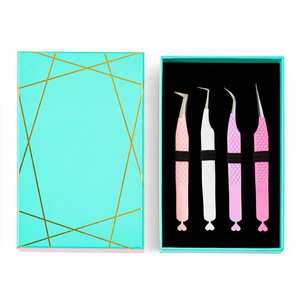 Custom logo diamond grip Eyelash Tweezers Set Stainless Steel <b>Precision</b> <b>Tools</b> White Gold Pattern Box Packaging - Product Image 3