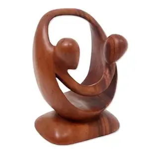 Sculpture romantique en bois de suar marron, 7,75 pouces de haut, faite à la main, couple amoureux, décoration artistique, décoration intérieure, cadeau d'anniversaire de mariage, statue - Product Image 6