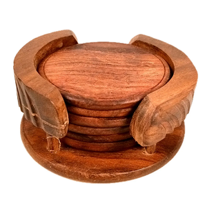 Round Wooden <b>Coaster</b> <b>Set</b> Of 4 Pcs With Wood Finished For Hot & Cold Cover Of Beverage Kitchenware <b>Coaster</b> <b>Set</b> - Product Image 2